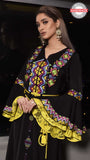 caftan-moderne-hdour-maroc-faitmain-crepe-soie-berchman-broderie-noir-jaune-handmade-ocaftan-moderne-chic-prestige-glamour-classe