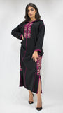 djellaba-leader caftan-mekhzania-2021-crepe-soie-noir-noire-black-jellaba brodée-broderie-moderne-fashion-chic-prestige